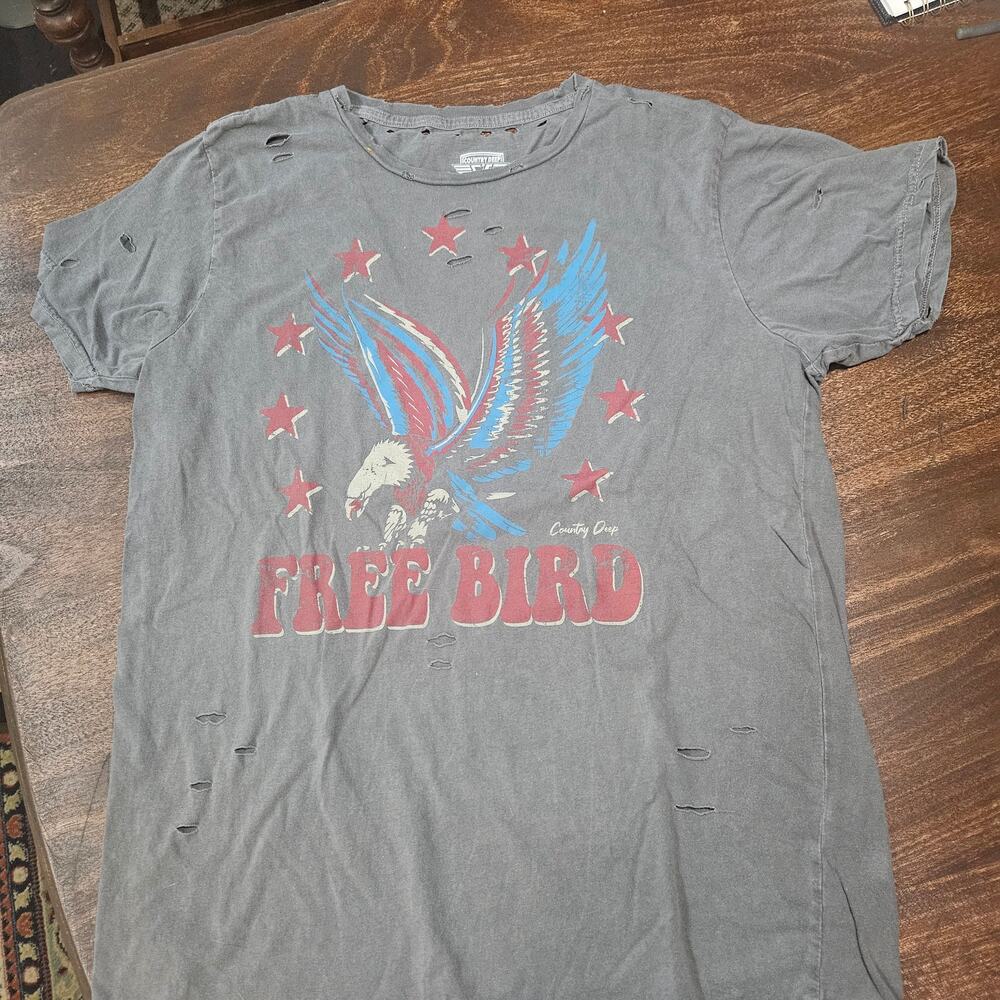 Country Deep Free Bird Distressed T Shirt Vintage Mens Large Fits Small Medium
